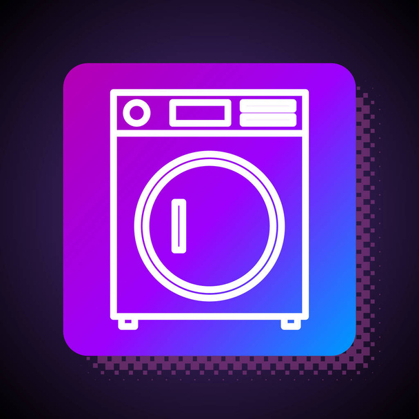 Witte lijn Wasmachine pictogram geïsoleerd op zwarte achtergrond. Wasmachine icoon. Wasmachine - wasmachine. Huishoudapparaat symbool. Vierkante kleur knop. Vector Illustratie - Vector, afbeelding