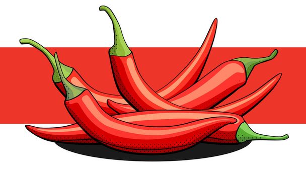 Vektorillustration würziger Paprika auf weißer und roter Linie. - Vektor, Bild