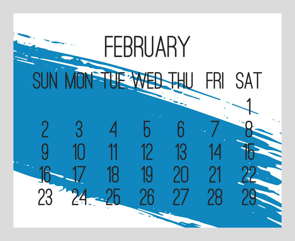 February year 2020 monthly hand drawn brush stroke calendar - Vettoriali, immagini
