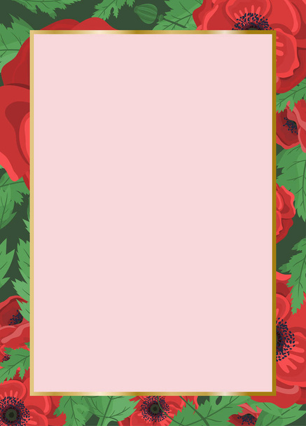 Floral frame for wedding invitation. Poppy flowers. Vector desig - Vektor, Bild
