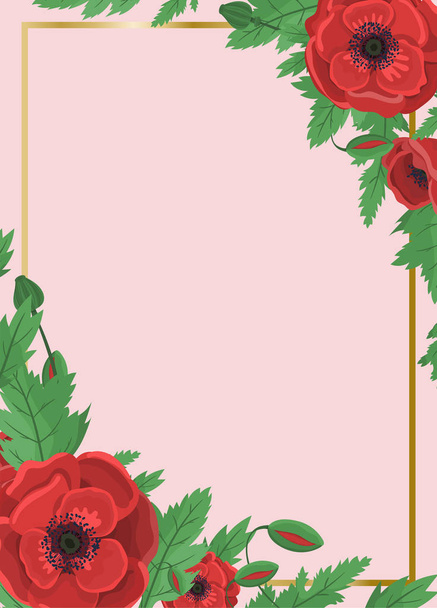 Floral frame for wedding invitation. Poppy flowers. Vector desig - Вектор, зображення