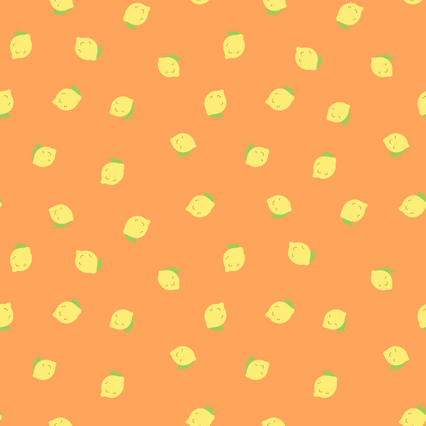Kid's seamless pattern. Smiling lemon. Exotic citrus fruit fashi - Vector, Image