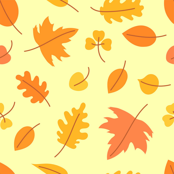 Autumn leaves. Seamless pattern. Vector yellow and orange leaf.  - Вектор, зображення