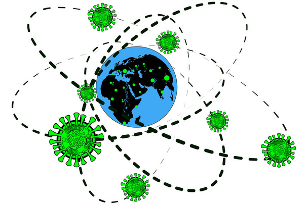 Η εξάπλωση του coronavirus, του ιού της πνευμονίας σε όλο τον κόσμο, pla - Διάνυσμα, εικόνα