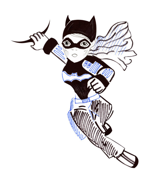 Ilustración color dibujo acuarela super héroes con accesorios y armas sobre un fondo blanco aislado
 - Foto, Imagen