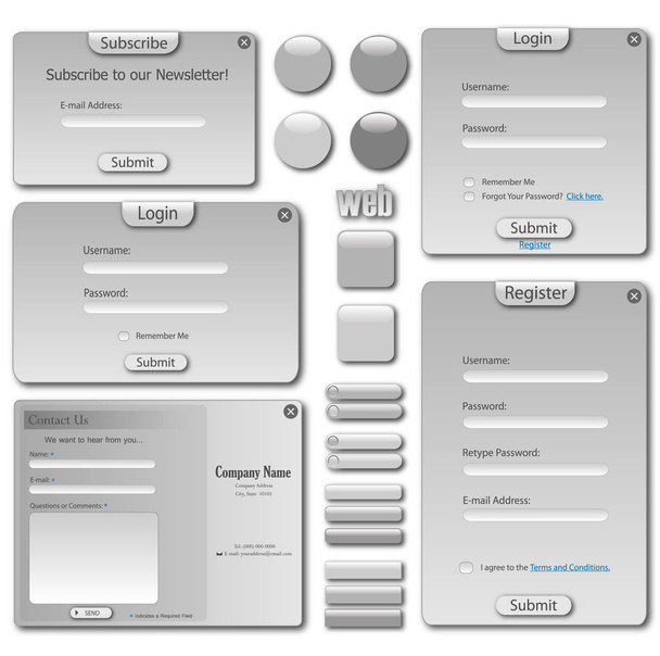 Web template with forms, bars and buttons. - Foto, imagen