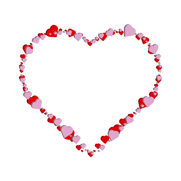 Image of various pink and red hearts in the shape of a heart. - Photo, image