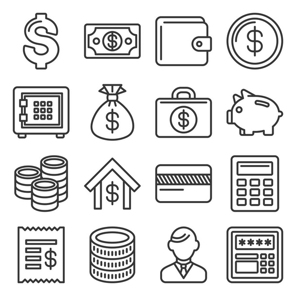 Money and Banking Icon Set. Line Style Vector - Вектор, зображення
