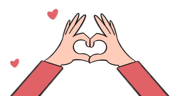valentine's day love concept cartoon animation with human hands making heart sign  - 映像、動画