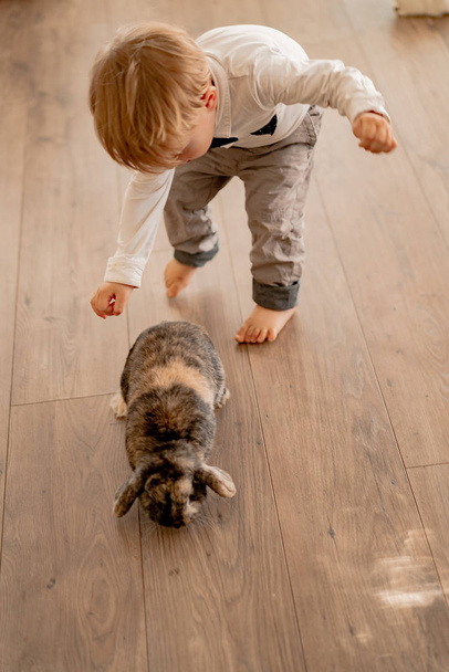 Children play with easter bunnies - Foto, imagen
