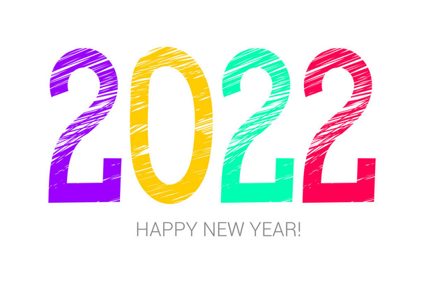 2022 yılının renkli sembolü. Mutlu yıllar. Pankart, kart. Mor, - Vektör, Görsel