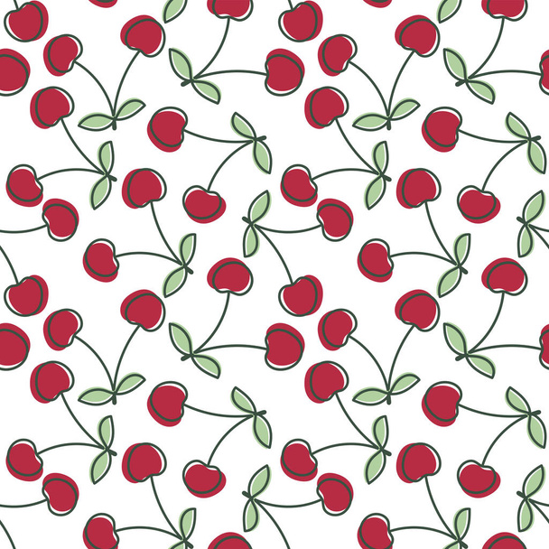 Cherry seamless pattern. Hand drawn fresh berry. Vector sketch b - Vector, afbeelding