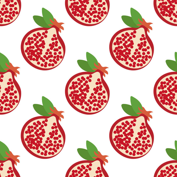 Garnet seamless pattern. Hand drawn fresh pomegranate. Vector sketch background. Color doodle wallpaper. Exotic tropical fruit. Fashion design. Food print for kitchen tablecloth, curtain or dishcloth - Vector, Image