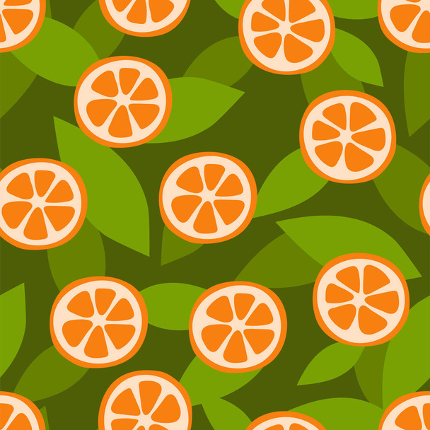 Mandarin fruit seamless pattern. Fashion design. Orange. Food pr - Vektör, Görsel