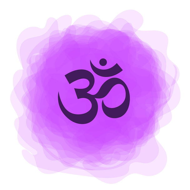 Om sign. Vector sacral icon. Purple smoky circle. Symbol. Medita - ベクター画像