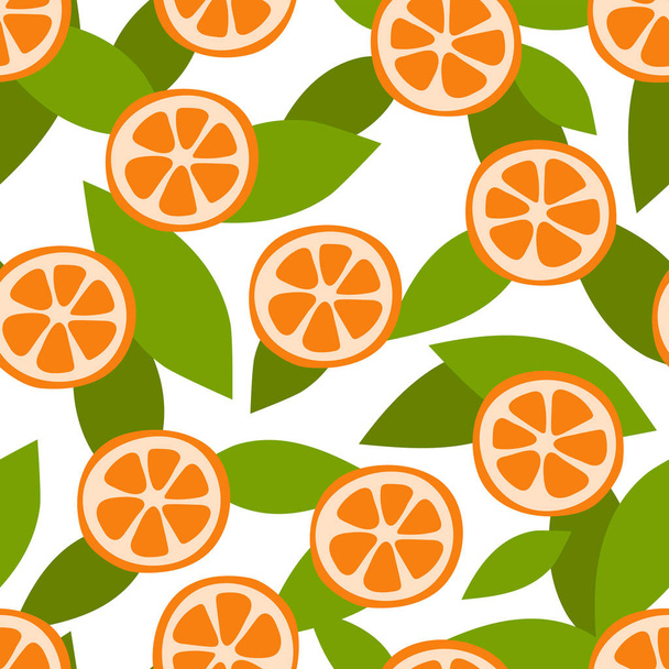 Mandarin fruit seamless pattern. Fashion design. Orange. Food pr - Vector, Image