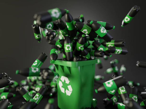 Έννοια πρόβλημα πλαστικών αποβλήτων και ανακύκλωσης, Αρχική 3D απόδοση - Φωτογραφία, εικόνα