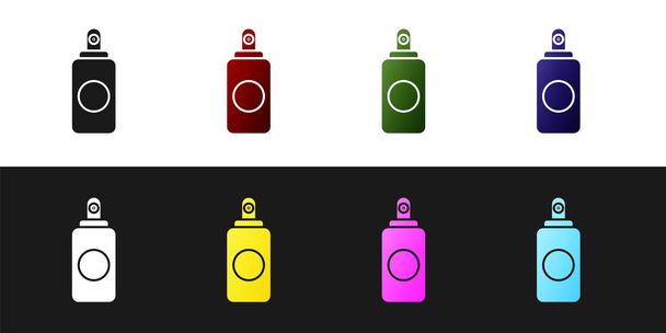 Set Spray peut pour désodorisant, laque, déodorant, icône antisudorifique isolé sur fond noir et blanc. Illustration vectorielle
 - Vecteur, image