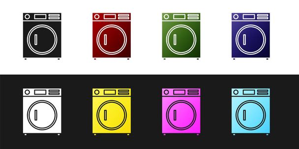 Set Wasmachine pictogram geïsoleerd op zwart-wit achtergrond. Wasmachine icoon. Wasmachine - wasmachine. Huishoudapparaat symbool. Vector Illustratie - Vector, afbeelding