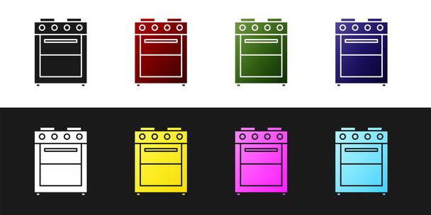 白黒の背景に分離されたオーブンアイコンを設定します。ストーブガスオーブンサイン。ベクトルイラストレーション - ベクター画像