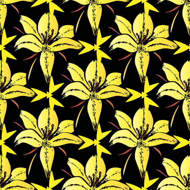 yellow vanilla flowers seamless pattern on a black background - Vector, afbeelding