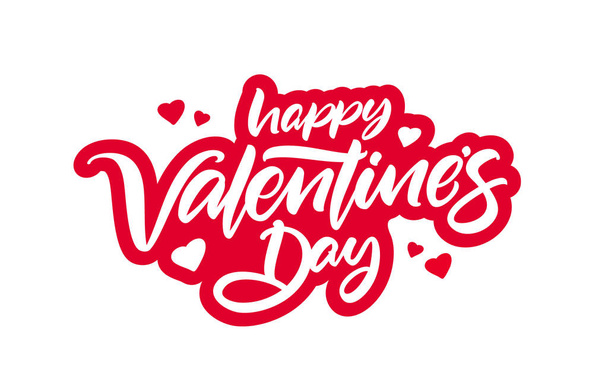 Red calligraphic brush lettering composition of Happy Valentines Day. Romantic greeting card - Vector, Image
