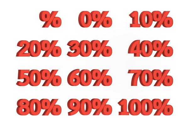 set 0% - 100% piros százalékos értékesítési címke elszigetelt fehér alapon, kedvezmény promóciós szimbólum - Fotó, kép