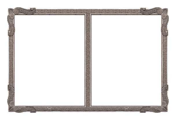 Doble marco plateado (díptico) para pinturas, espejos o fotos aisladas sobre fondo blanco. Elemento de diseño con ruta de recorte - Foto, imagen