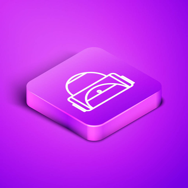Isométrique ligne sac de sport icône isolée sur fond violet. Bouton carré violet. Illustration vectorielle
 - Vecteur, image