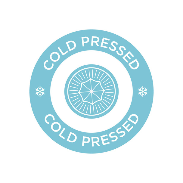 Cold pressed icon for labels of juices, oils and other products. Round and blue symbol. - Vector, Image