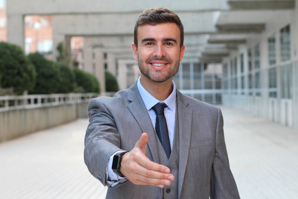 Toegewijde zakenman die een handdruk geeft - Foto, afbeelding