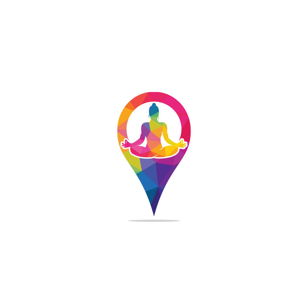 Yoga und Pinpoint Vektor Logo Design. Yoga Studio Locator Ikone Design. - Vektor, Bild