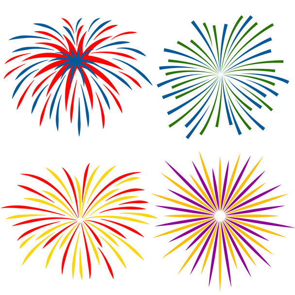 Fireworks of different kinds on white background - Vector, Image