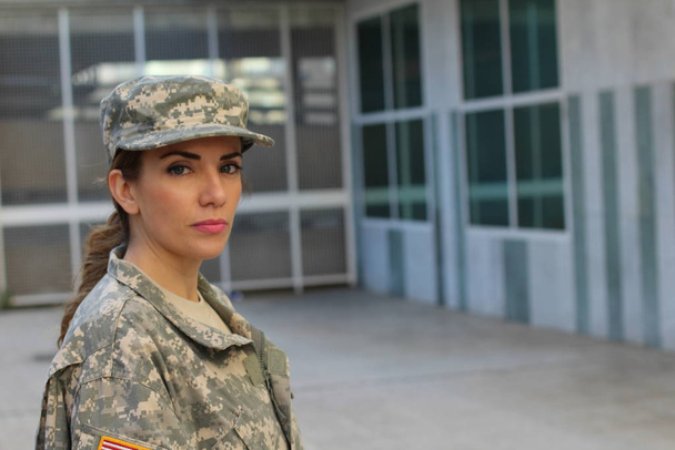Military female smiling with copy space - Foto, imagen