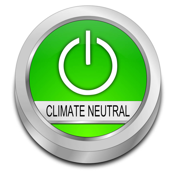 lesklá zelená Klima neutrální tlačítko - 3D ilustrace - Fotografie, Obrázek