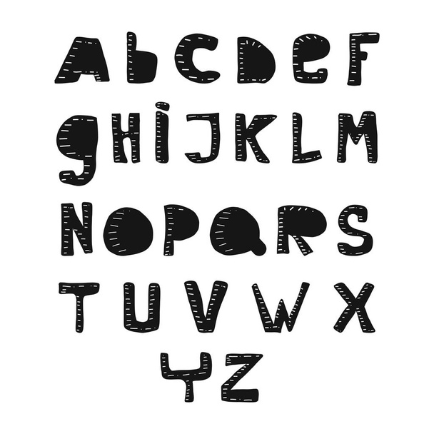 Vector set of cartoon letters of the English alphabet. funny hand-drawn font. - Vector, Imagen