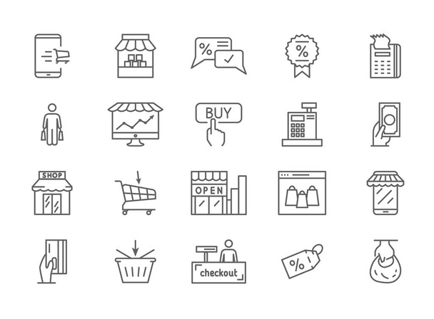 20 basit alışveriş ikonundan oluşan büyük bir koleksiyon - Vektör, Görsel