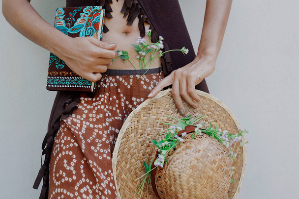 cropped image of bohemian style woman details - Photo, Image