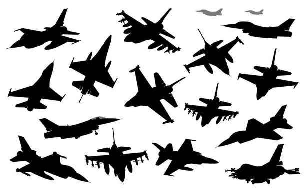 Collection of vector fighters. Detailed silhouettes - Vektör, Görsel