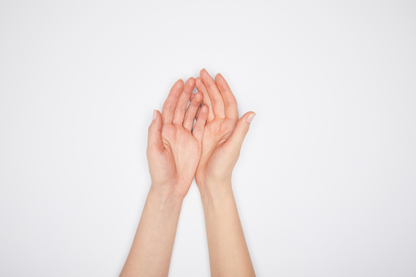 vista superior de las palmas abiertas femeninas aisladas en blanco
 - Foto, imagen