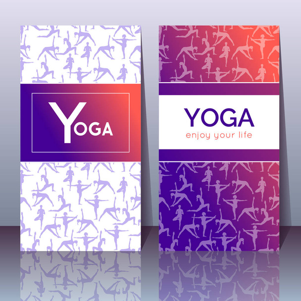 Vector yoga cards with girls in yoga poses and sample text for use as a template of banner, poster for Yoga day, invitation for yoga center, mobile web site. - Vektor, Bild
