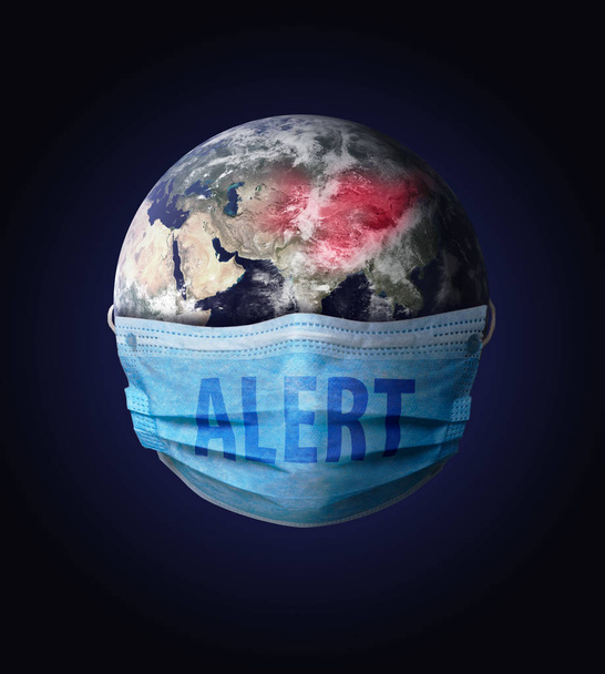 globo mundial com uma máscara de gripe retratando alerta coronavírus em Chi
 - Foto, Imagem