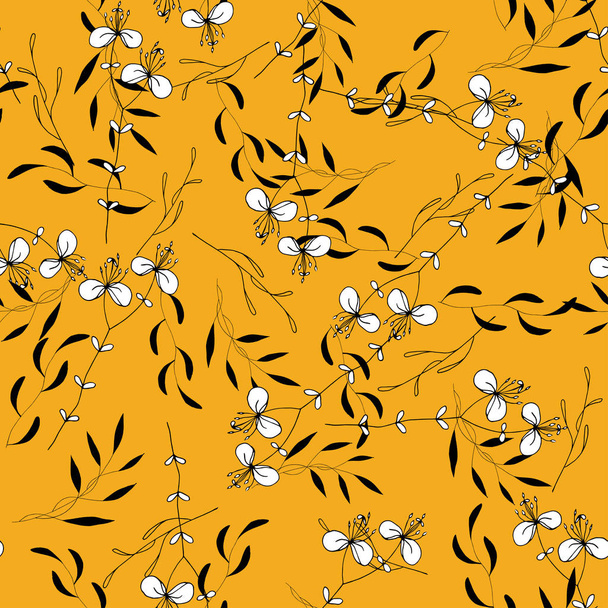 Romantic orange leave hand drawn seamless pattern, doodle texture. Vector - Vector, imagen