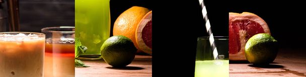 collage de boissons alcoolisées, de pamplemousses et de citrons verts frais
  - Photo, image