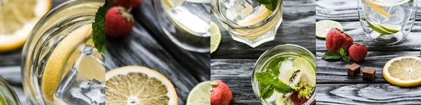 collage de limones, limas y fresas en rodajas cerca de cócteles
  - Foto, imagen
