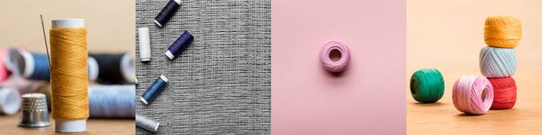 collage di bobine e panno di filo di cotone colorato, concetto di cucito
 - Foto, immagini