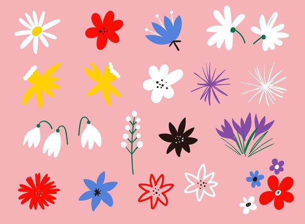 Flower icon collection. Flat cartoon vector illustration. Set of floral branch. collection of hand drawn floral elements. solated on white for greeting cards, Easter, thanksgiving, scrap booking. - Vector, Image