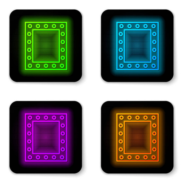 Ragyogó neon vonal Smink tükör fények ikon elszigetelt fehér háttér. Fekete négyzet gomb. Vektorillusztráció - Vektor, kép