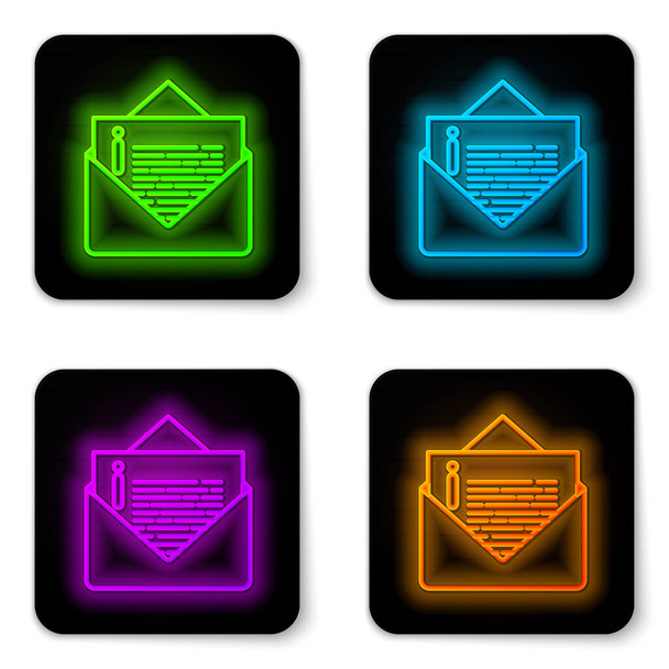 Glowing neon line Envelope icon isolated on white background. Email message letter symbol. Black square button. Vector Illustration - Vector, Image