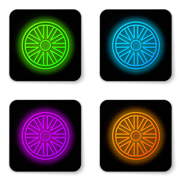 Ligne lumineuse néon Vieille icône de roue en bois isolé sur fond blanc. Bouton carré noir. Illustration vectorielle
 - Vecteur, image
